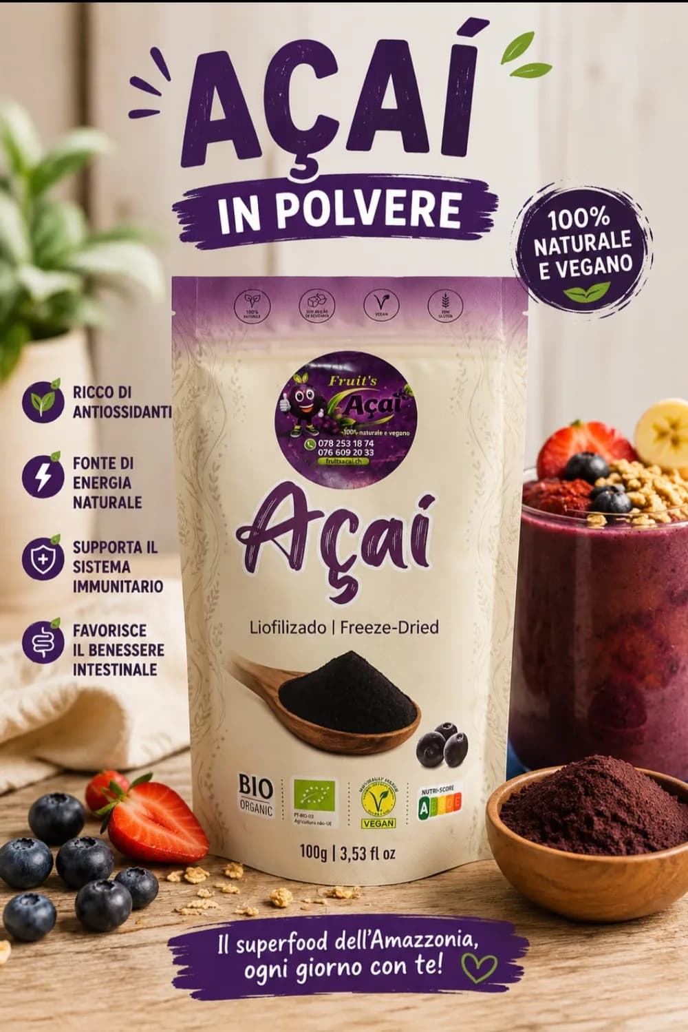 Açaí in Polvere Liofilizzato